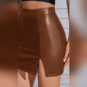 FLASH SALE! Split Hem PU Leather Skirt